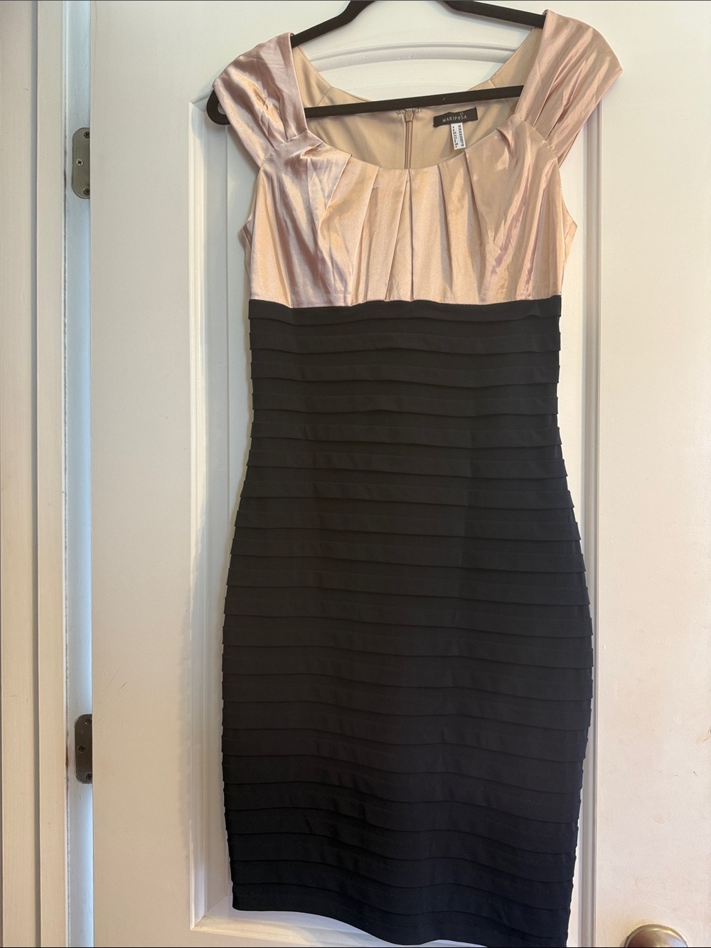 Two-Tone Blush and Black Midi Dress